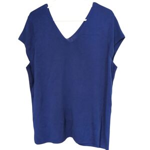 Talbots Woman Cap Sleeve Sweater, V-neck Cotton, Sleeveless, 2X, Soft Blue Top